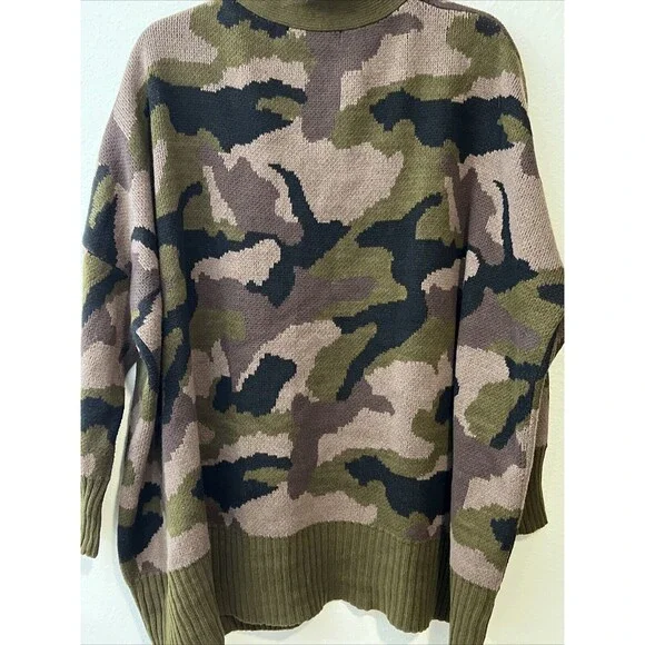 Mustard Seed Cardigan Sweater Woman Size Small Camo Open Front Pockets Dove Deer - Picture 6 of 9